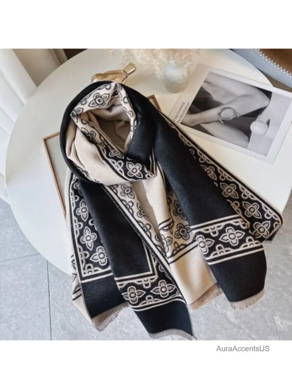 Womens Geometric Shawl Wrap Reversible Winter Blanket Scarf